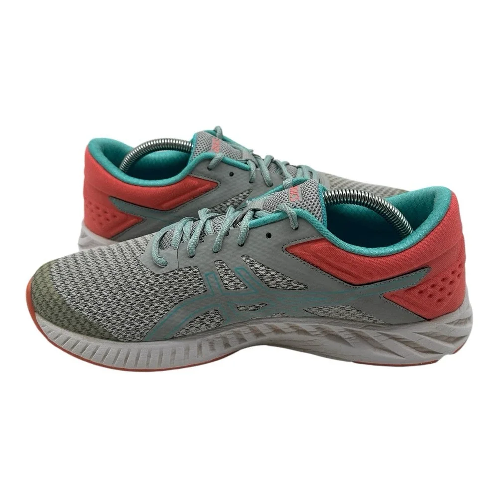 Asics Fuzex Lyte 2 Running Shoes Womens 11 Gray Coral Aqua Sneakers‎ NO INSOLES